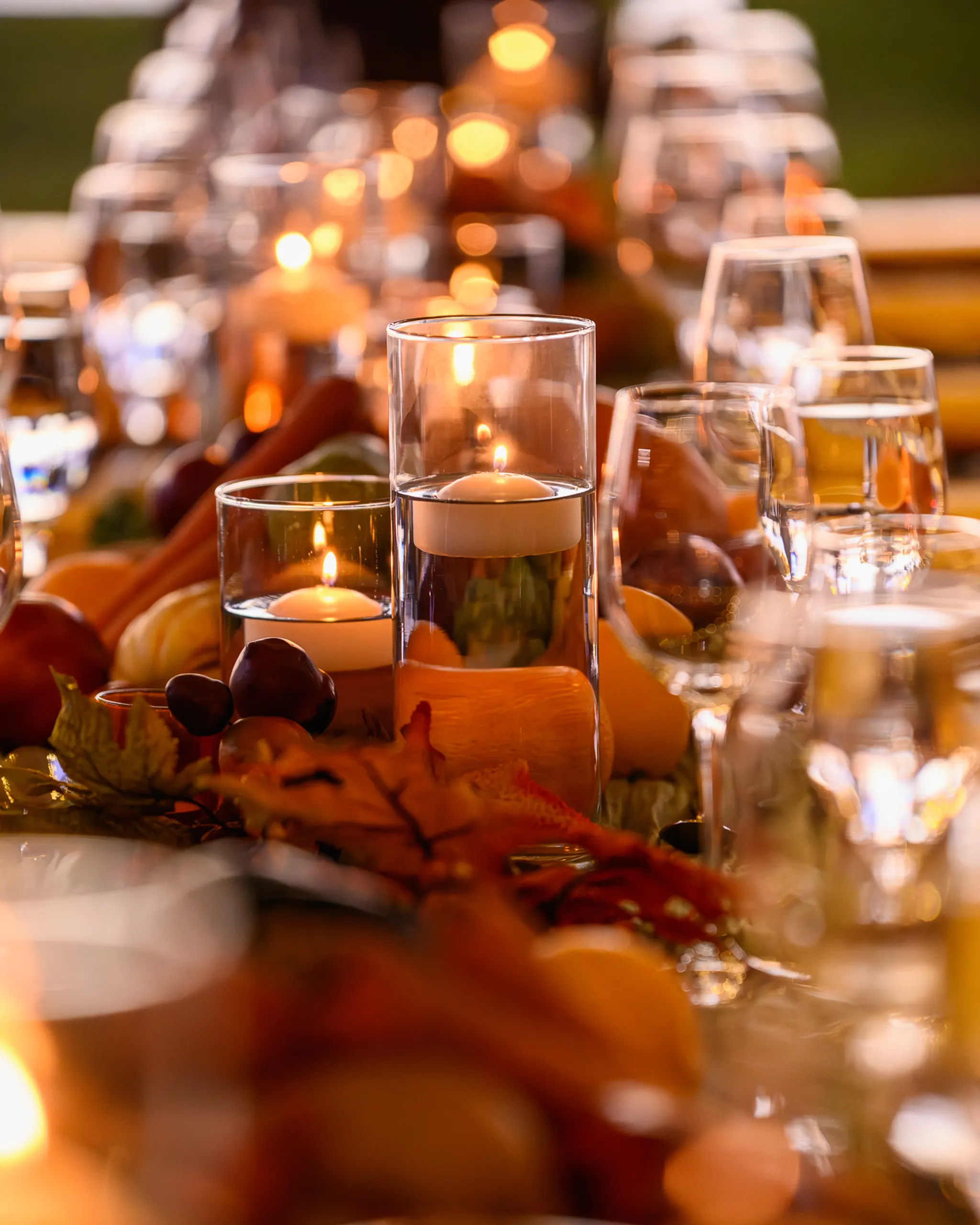 Floating candles centerpiece close-up detail